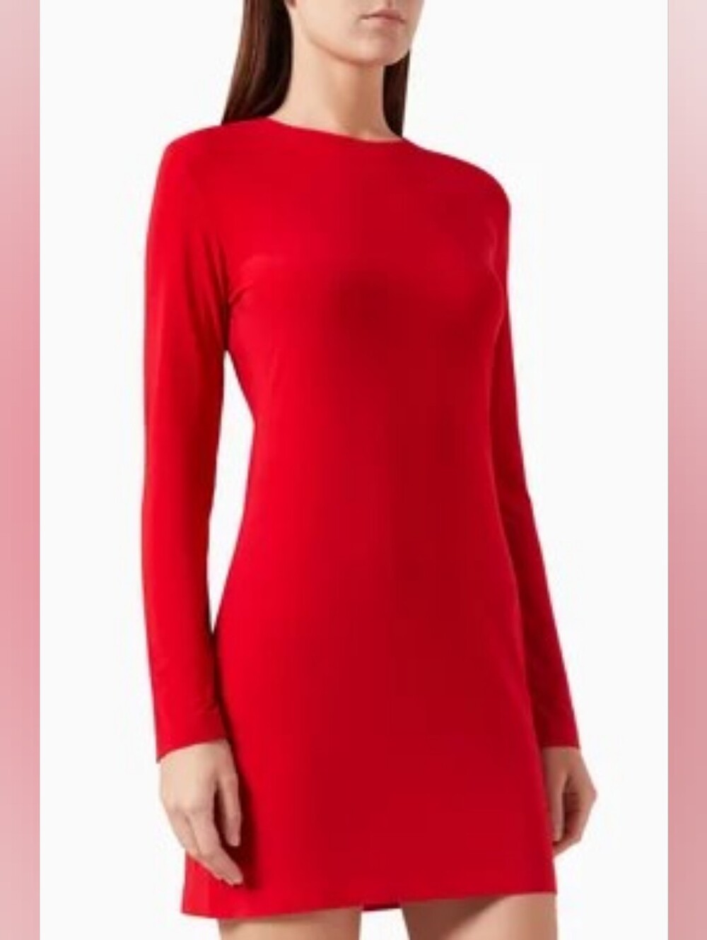 Norma Kamali Crewneck Long Sleeve Mini Dress In Tiger Red‎ Size S